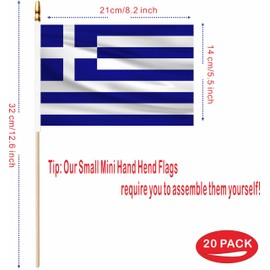 LUSEOAN 20 Pack Greece Mini Stick Flags Greek Small Miniature Handheld Flag Decorations,5x8 Inch