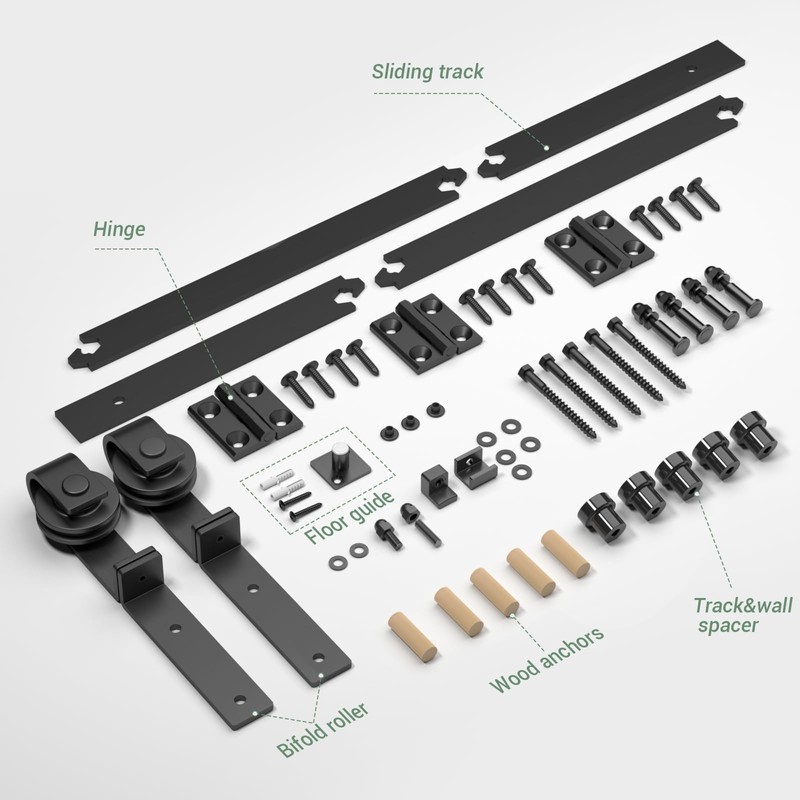 3.5FT/42 Bi-Folding Sliding Barn Door Hardware Kit,Heavy Duty Roller Track