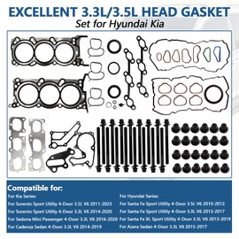 BTSCAR 3.3 3.5 Full Cylinder Head Gasket Set Fits for Kia Sorento Sedona Cadenza 2014-2020,for Hyundai Santa Fe 3.3L 2013-2019, Azera 3.3 2015-2017# ES72366 223113CGA0 22311-3CGB0