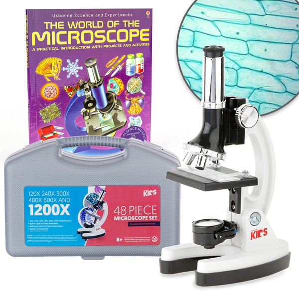 AmScope 1200X 48-pcs Kids Student Beginner Microscope Kit with Slides,