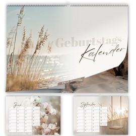 Birthday Calendar Undated Birthday Planner Wall Calendar A5 Perpetual Year-Independent Calendar Birthday Overview for Hanging Beige Boho Design Nature