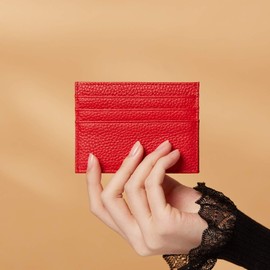 YEHMAN Leather Card Holder 7 Compartments Minimalist for Women Men Children, red, Credit card sleeve