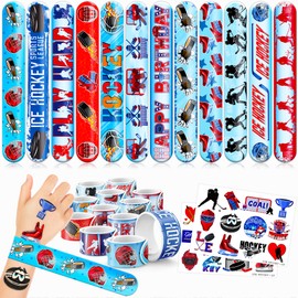 48 Ice Hockey 24PCS Ice HockeyTemporary Tattoos Stickers 24PCS Slap Bracelets Perfect for Themed Birthday Baby Showers or Classroom Rewards Ideal Decor and Gifts for Girls and Boys