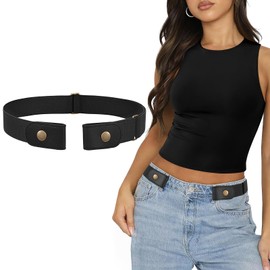 SANSTHS Pack of 2 Belt Without Buckle Women Men Elastic Stretch Adjustable Invisible Belt B Black L