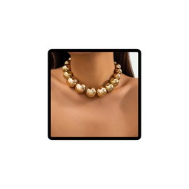 Caiguoer Punk Necklace Adjustable Exaggerated Round Pearl Choker Necklace Accessories for Women and Girls (A)
