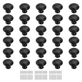 MARSTREE 10PCS 1-1/5 inch Matte Black Cabinet Knobs Round Drawer Dresser Knobs, Kitchen Knobs Cabinet Hardware, knobs for cabinets and Drawers with Screw