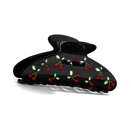 HolidayQbee Black Acrylic Hair Clips For Women With Rhinestone Red Cherry Hair Clip Hair Clip With Claw Fashion Strong Hair Fix Claw Clips