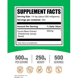 BulkSupplements.com Cocoa Bean Extract Powder - Cocoa Supplement - Unsweetened, Vegan & Gluten Free, 500mg per Serving, 250g (8.8 oz) (Pack of 1)