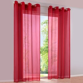 SIMPVALE Pair of Semi-Transparent Voile Curtains with Eyelets for Window Balcony Living Room 140 x 145 cm Red