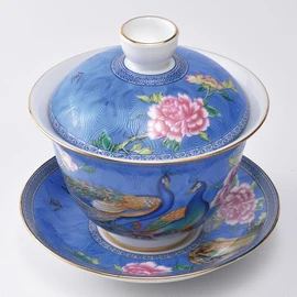 Tenka Tea Ceremony, Gold Painted Enamel Lid Bowl, 6.3 fl oz (160 ml) (Full Water, 7.8 fl oz (220 ml), Chinese Tea Ceramics