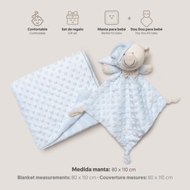 Interbaby PD001-01 Baby Blanket with Blue Doudou Bear, Blue, 0.72 kg