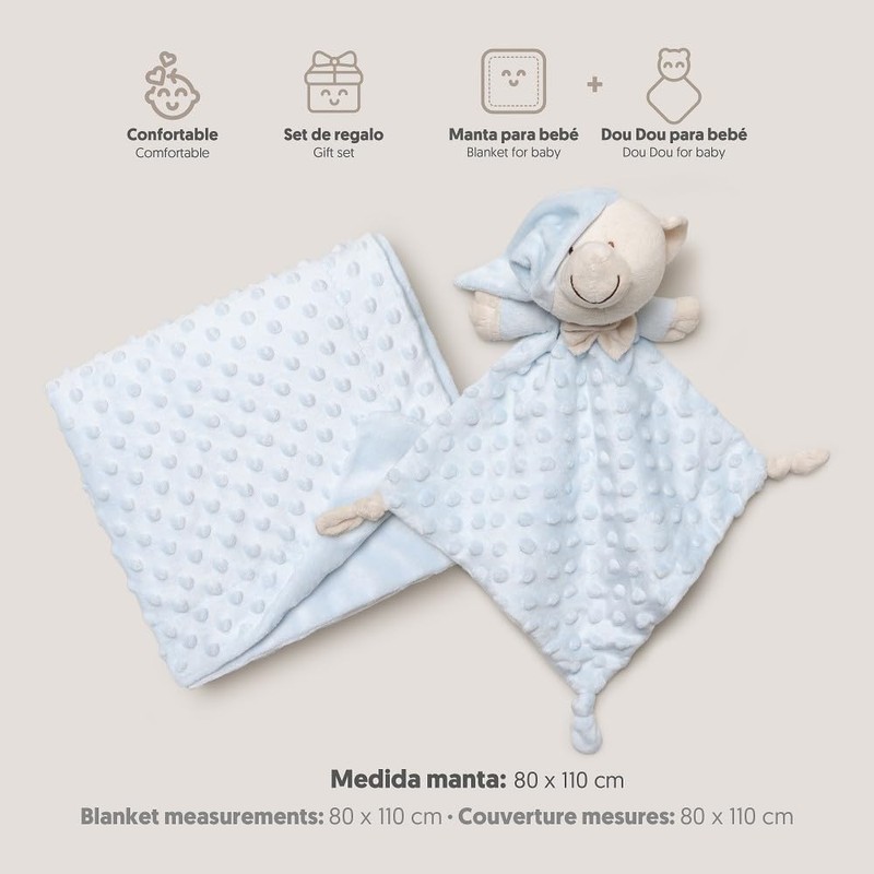 Interbaby PD001-01 Baby Blanket with Blue Doudou Bear, Blue, 0.72