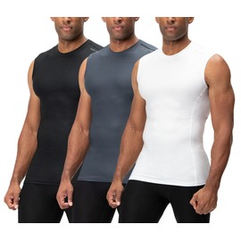 DEVOPS 3 Pack Men's Athletic Compression Shirts Sleeveless (Medium, Black/Charcoal/White)