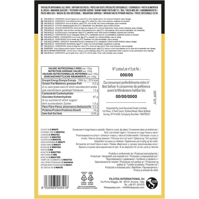 Filotea Tagliatelle Artisan Italian Egg Pasta 5 Pack Traditional Slow