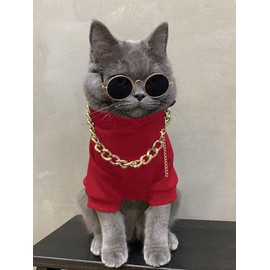 QWINEE 3Pcs Dog Hoodie Cat Apparel Dog Custume Set with Necklace and Sunglasses Pet Clothes for Puppy Small Medium Dogs Cats Red XXL
