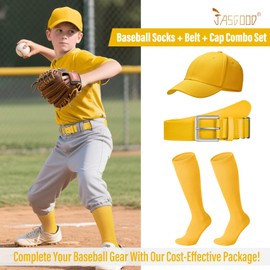 JASGOOD Baseball Socks and Belt and Cap Combo Softball Socks and Elastic Belt and Cotton Baseball Cap for Youth Adult