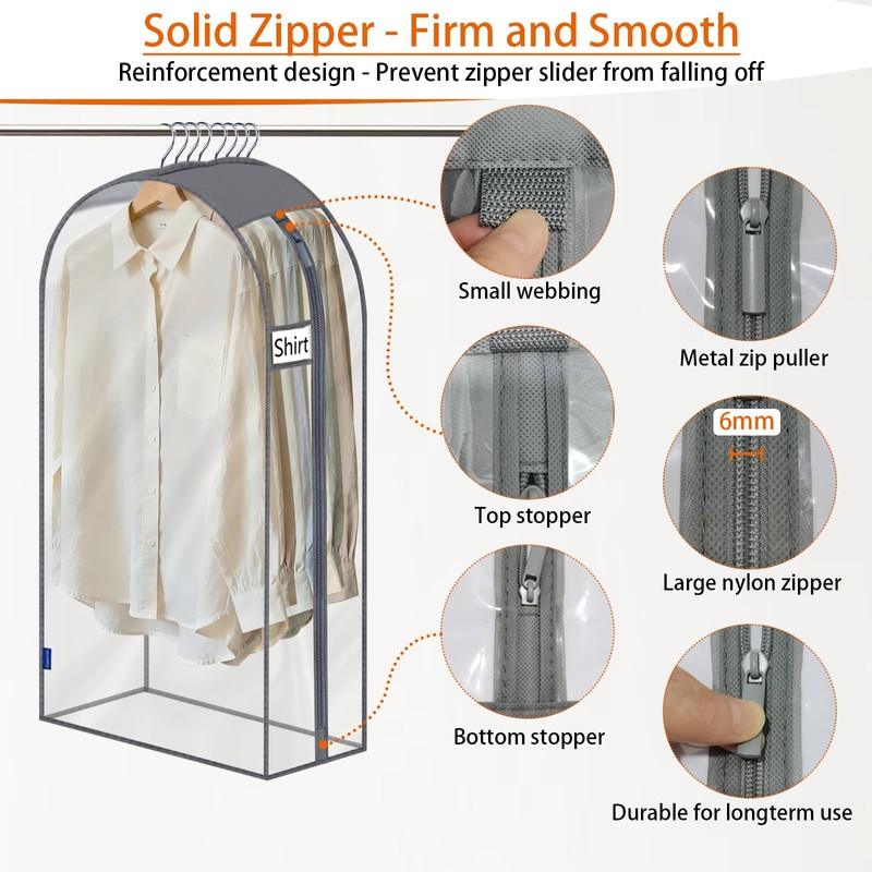 roomtalk Clear Garment Bags for Hanging Clothes 10" Side Gusset,