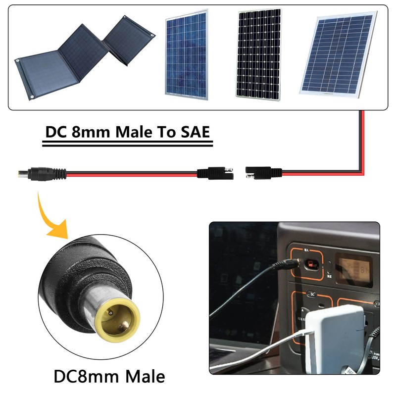 GELRHONR SAE to DC 8 mm Adapter Cable 14AWG, with