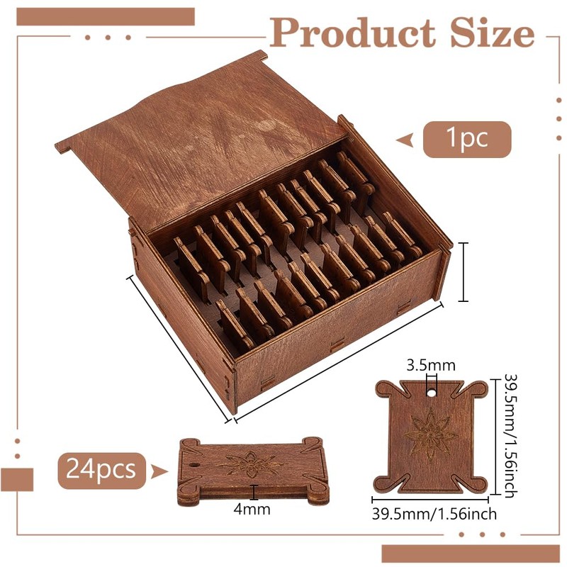 BENECREAT Wooden Bobbins Sewing Threads Kit, Embroidery Floss Organizer Box