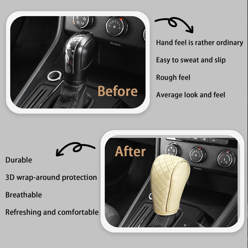 HIAHXC Car Gear Knob Cover Waterproof Leather Gear Lever Cover