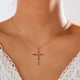 TseenYi Crystal Cross Pendant Choker Necklace Gold Zirconia Cross Necklace Crystal Crucifix Pendant Necklace Sparkling Rhinestone Cross Necklace Jewellery for Women and Girls, Zinc