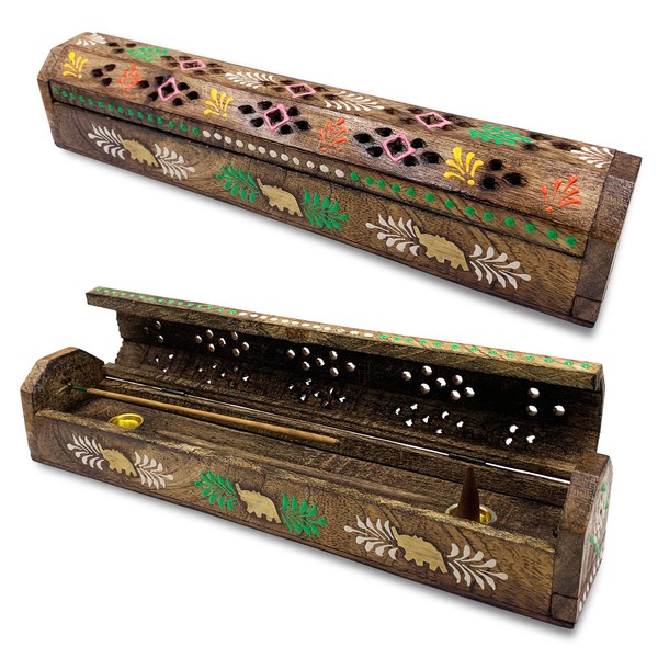 Incense Burner (Smoker) Hand Decorated Wooden Box in India -