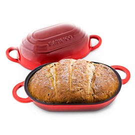 Enameled Cast Iron Bread Oven 2 Qt (Red), Non-Stick Single Loaf Cast Iron Bread Pan with Lid, Easy Homemade Sourdough Dutch Oven, Oven-Safe Artisan Bread Baking Pan