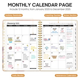 2025 Planner Weekly and Monthly, Jan 2025 to Dec 2025, Hardcover 2025 Calendar Planner Book with Tabs & Inner Pocket, Office Home School Supplies for Women & Men - A5 (6.3" x 8.5"), Spiral Bound, Landscapes