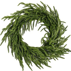 ENVEN 24" Norfolk Pine Wreath for Front Door, Real Touch Norfolk Pine Wreath Artificial Green Wreath Greenery Realistic Wreath Holiday Decoration for Home Decor