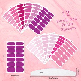 XEAOHESY 12 Sheets 168 Pieces Purple Solid Color Nail Polish Strips, Self-Adhesive Nail Polish Stickers, Light Purple Nail Wraps, Nail Art Accessories