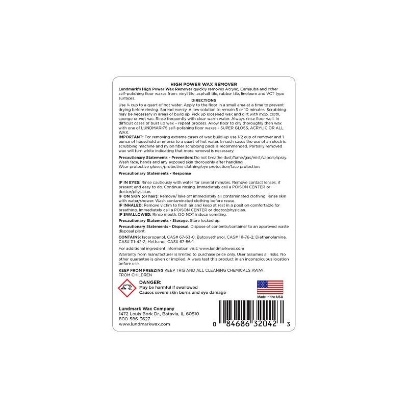 Lundmark High Power Wax Remover, Commercial Strength Floor Wax Stripper,