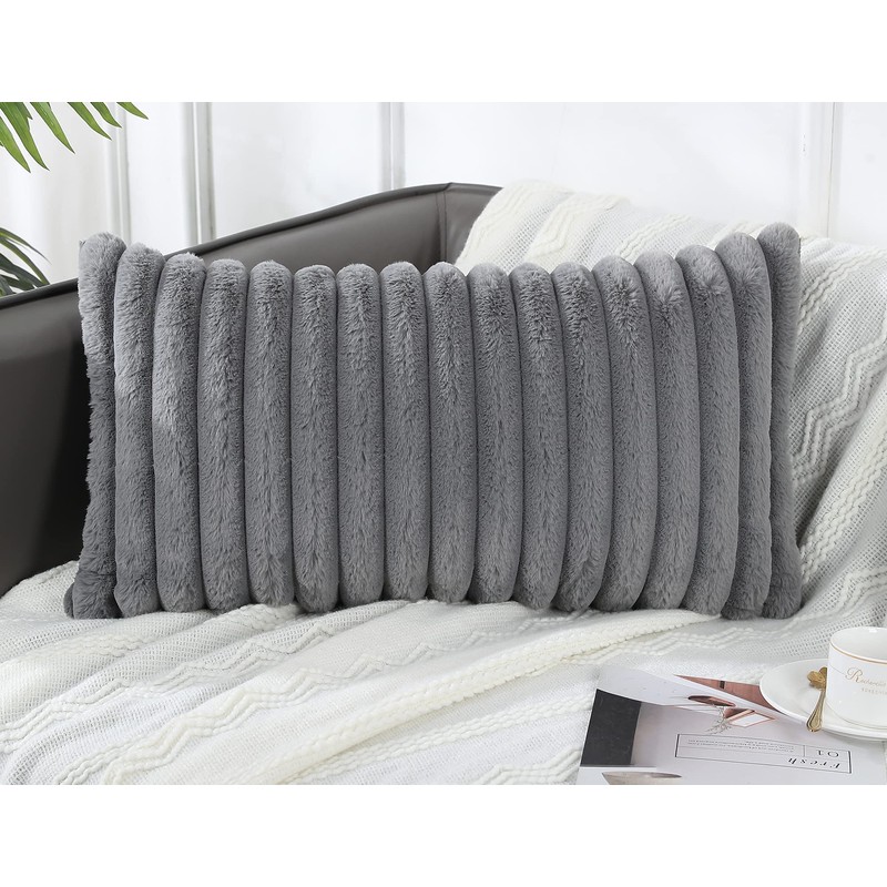 PANOD Faux Fur Decorative Lumbar Throw Pillow Covers 12 x