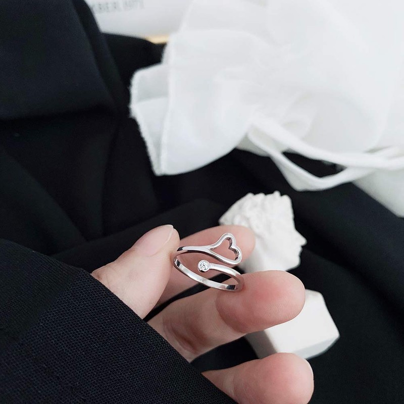 Deelfe Women's Ring, One Size Fits Most, Silver Ring, Heart