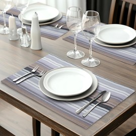Urban Villa Christmas Placemats Grey Multi Stripes 100% Cotton Fused Tablemats for Dining Size 14''x20'' Set of 6 Placemats for Christmas Celebrations Wedding Parties Every Day Use Heavier Quality
