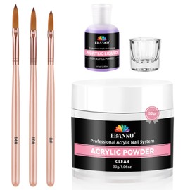 EBANKU Acrylic Nail Kit for Beginners - 30g/1.06oz Acrylic Powder and 60ml Liquid Monomer Set With 3 Nail Brushes Glass Cup for Home DIY Salon Starter Nails Application