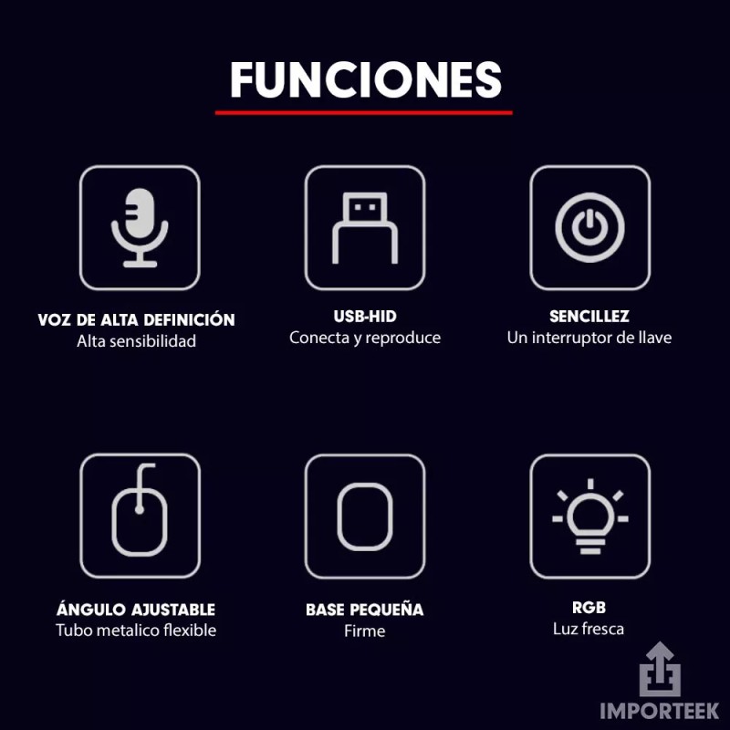 Importeek Microfono Usb Alambrico Pc Laptop Computadora Gamer Luz Led
