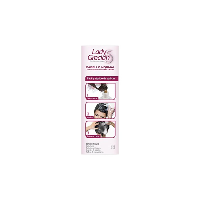 Grecian Lady 5 Shampoo Tinte Canas, Normal, Castaño a Negro,
