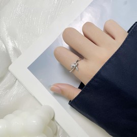 Cute Plane Open Rings Sterling Silver Plated Adjustable Cubic Zirconia Crystal Dainty Finger Band Rings Open Aircraft Jewelry Promise Engagement for Women Valentine's Day Daughter Girlfriend Gift