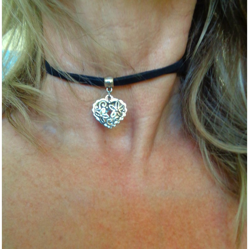 ◦•●◉✿ SCHWARZES OKTOBERFEST BAYERN DOPPEL HERZ HALSBAND ✿◉●•◦ veganes Leder,