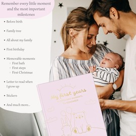 HuBorns - Baby Memory Book & Baby Record Book, 50+ Pages and Stickers, New Baby Gifts & Essentials for Newborn, Baby Journal from Birth to 5 Years, Milestones & Monthly Celebrations, Baby Shower Gifts