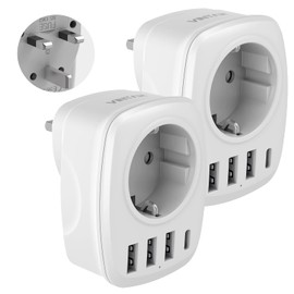 VINTAR 2PC Reiseadapter UK Adapter England Deutschland Stecker, VINTAR Steckdosenadapter Reisestecker Stromadapter mit 3 USB A und 1 USB C Anschluss, geeignet f1r Gro?britannien England Irland Malaysia, TypG