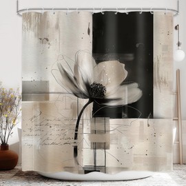 LIGHTINHOME Abstract Flower Shower Curtain 72x72 Black Tan Bathroom Decor