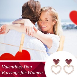 Heart Earrings for Women Valentines Earrings Valentines Day Gifts for Her Red Heart Earrings Pearl Heart Earrings Valentines Day Outfit Accessories Women