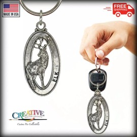 Red Stag, Elk Keychain, M019KC, 2 Inch, Wapiti Hunting Nature Gift Metal