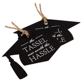 WRAPAHOLIC Gift Tags with String - 100PCS The Tassel was Worth The Hassle Graduation Cap Paper Tags with 100 Feet Natural Jute Twine for Grad Party Favors
