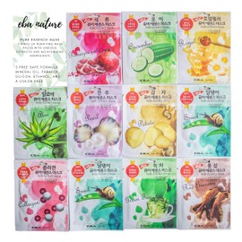{EBA NATURE} 22 Pcs Combo-Pack, Premium Korean Pure Essence Facial Mask Sheet (11 Types x 2 pcs), Five Chemical Free : No Paraben, No Silicon, No Mineral Oil, No Artificial Colors, No Ethanol