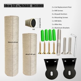 Cat Scratch Post, 8,11.8,15.7,19.6,31.5inch sisal Pole Cat Tree Replacement Post with M8 Screws, Indoor cat Tower Spare Furniture Protector with Scratch Post Filling (19.6 * 3.1inch-2Pcs)