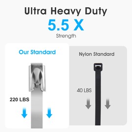 100 pack Metal Cable Ties, 304 Stainless Steel Zip Ties, 4.6x200mm 220lbs Heavy Duty Multi Self Locking Tie Wrap, Binding Cable for Machinery, Exhaust Wrap, Pipes, Farms, Cables, Poultry Fence Outdoor