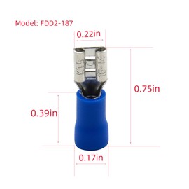 4.8mm Female Spade Connector Vinyl Quick Disconnect Terminal Blue 0.128'' 16-14 AWG 0.5 x 4.8mm FDD2-128 (Pack of 100)