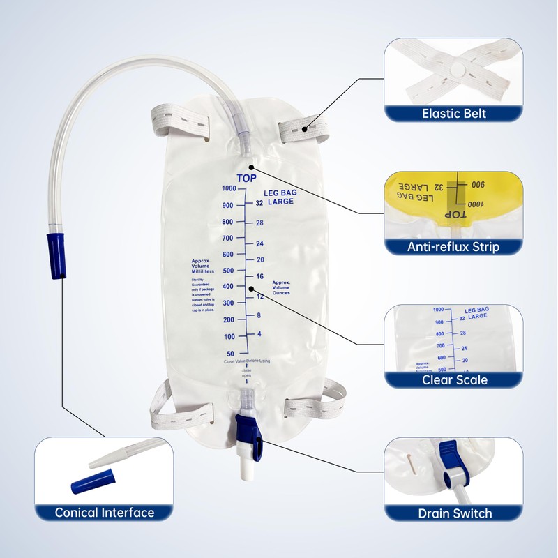 Carbou 6 Pcs Catheter Leg Bags, 1000ml Urinary Foley Drainage